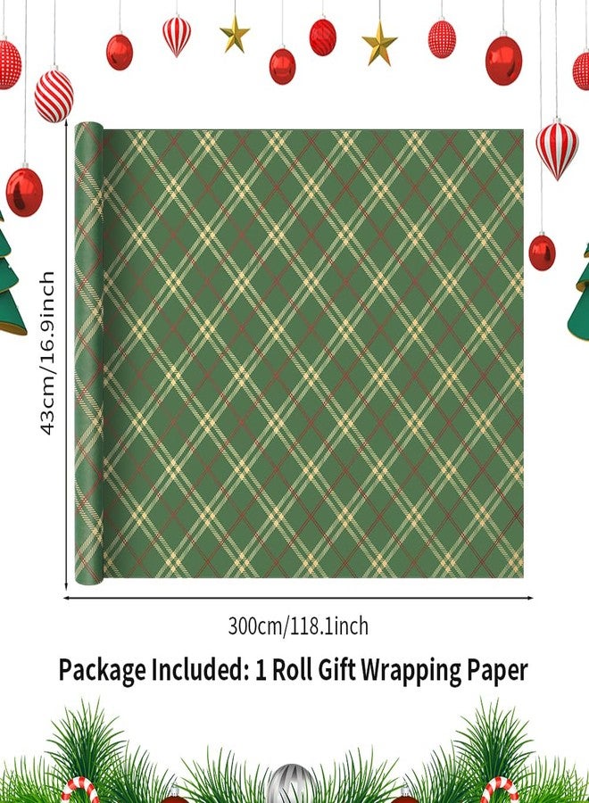 Boerni Simple Festive Stylish Classic Christmas Check Emerald Green and Red Tartan Plaid Gift Wrapping Paper - 1 Mini Roll 17 X 10 ft Per roll 14.1 sq.ft.ttl - Luxury Gift Wrap For Birthday Holiday Mens - Image 4